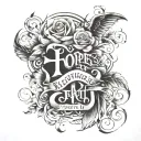 Family, blessings, loyalty, hope, faith tattoo design idea