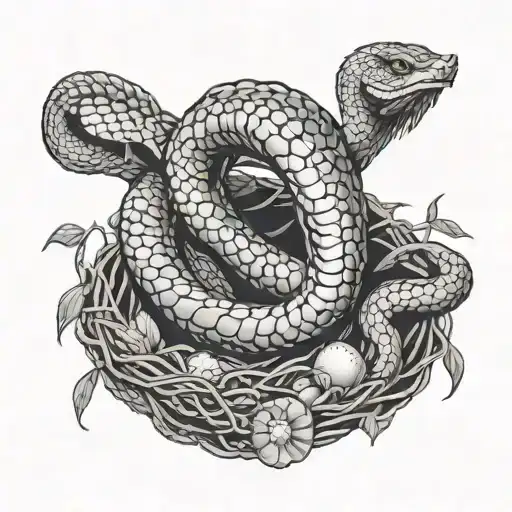 The cobra has wrapped itself around a nest with eggs and stands guard  tattoo design idea
