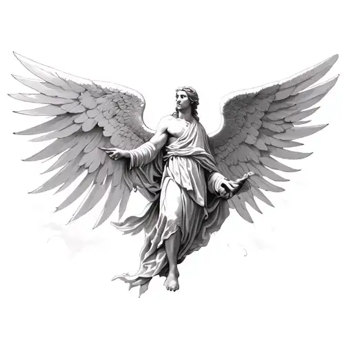 You are the best realistic tattoo artist and you have to design a tattoo of the archangel Uriel at the gates of heaven tattoo design idea