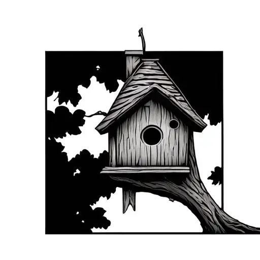 neotraditional oak tree with birdhouse tattoo design idea