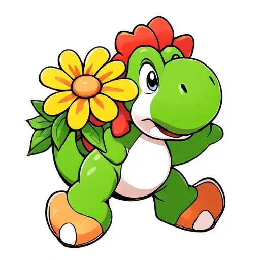 yoshi with flowers cute tattoo design idea