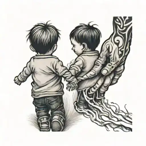 2 sons and 1 daughter holding hands tattoo design idea