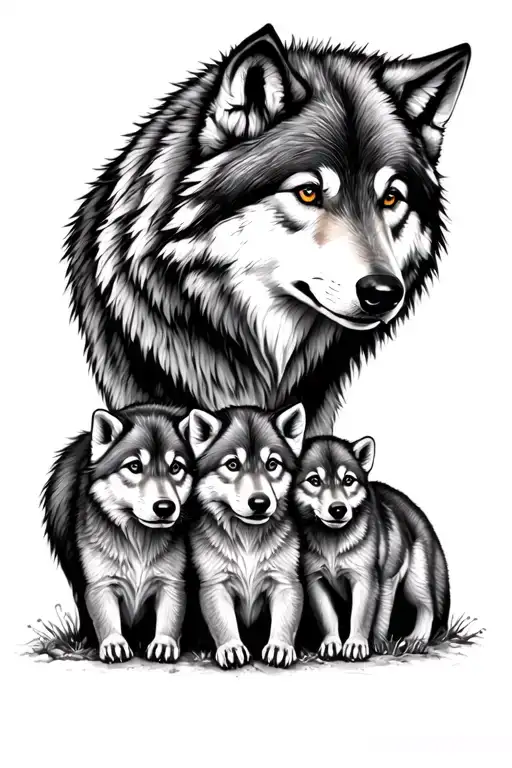 Mother Wolf And 4 Cubs Tattoo tattoo design idea