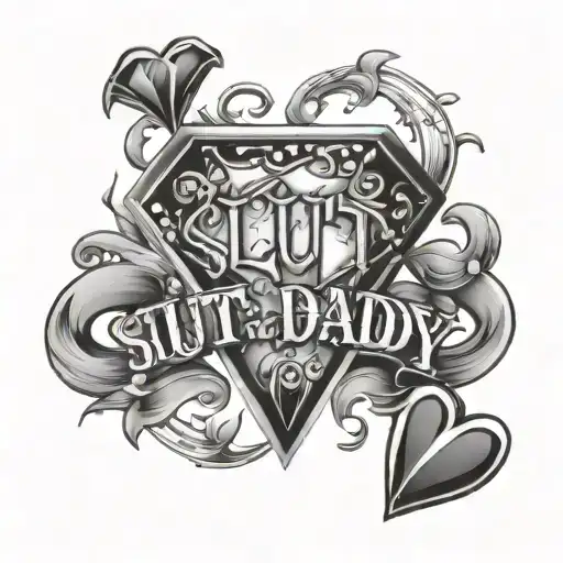 diamond and hearts around the word slut 4 daddy tattoo design idea