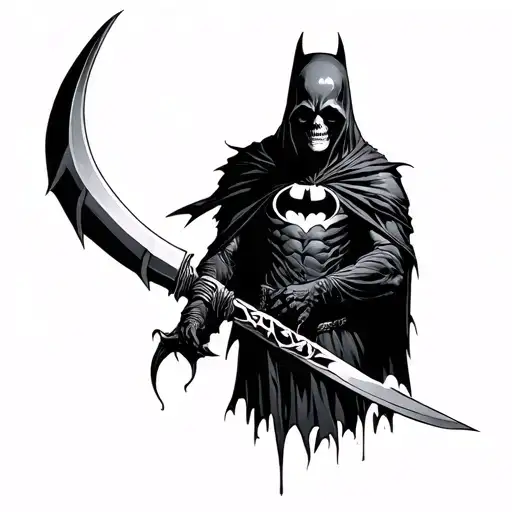 grim reaper with batman symbol as the blade of scythe tattoo design idea