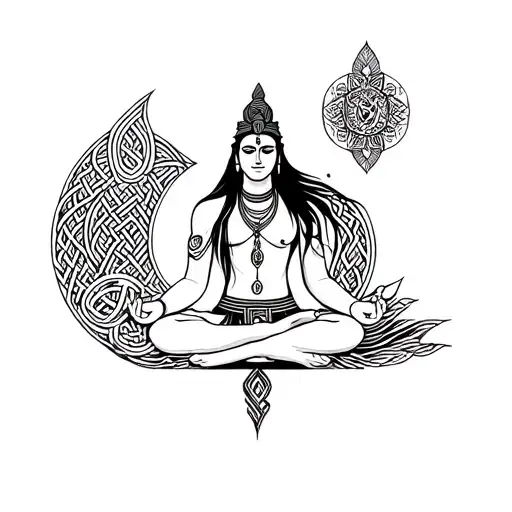 Karma endless knot Lord Shiva meditating tattoo design idea