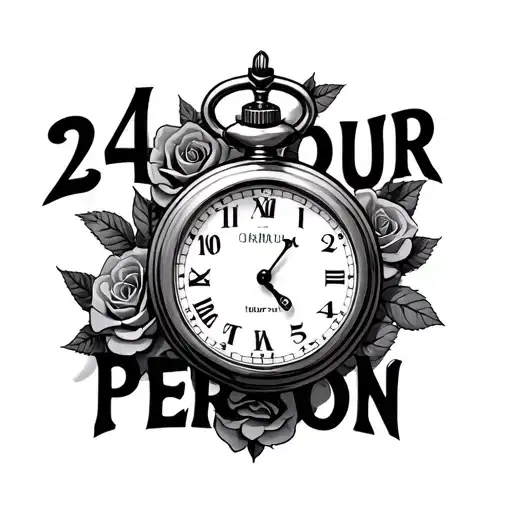 "24 hour person" pocket watch with chain with roses intertwined tattoo design idea