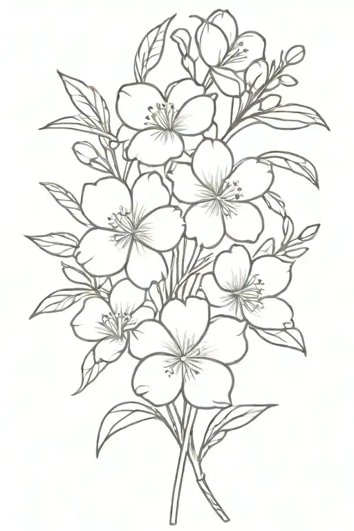 thin line flower bouquet with april and december and september and november birth flower  tattoo design idea