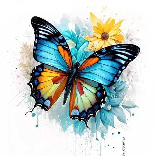 butterfly and berlin wall art tattoo design idea