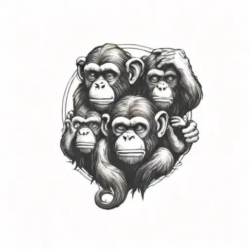 3 wise monkeys representing the personalities tattoo design idea