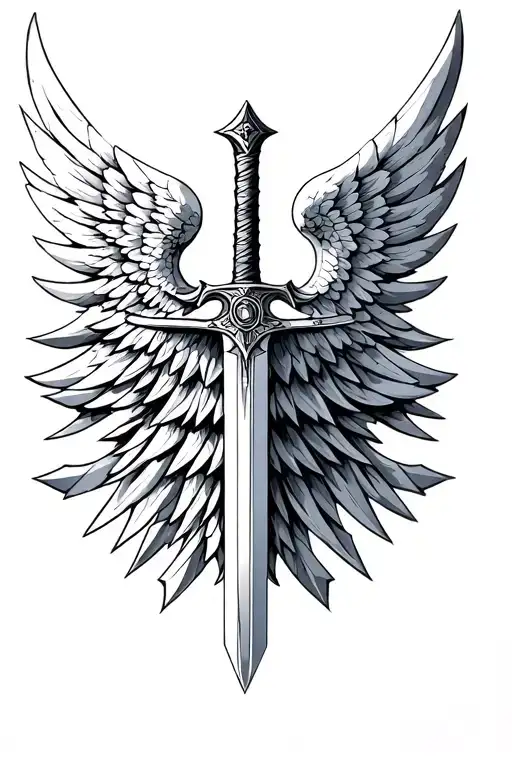 st Michael archangel sword with quis ut deus tattoo design idea