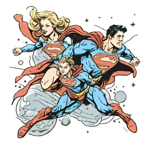 A mashup tattoo of Supergirl and Superman flying together in space tattoo design idea