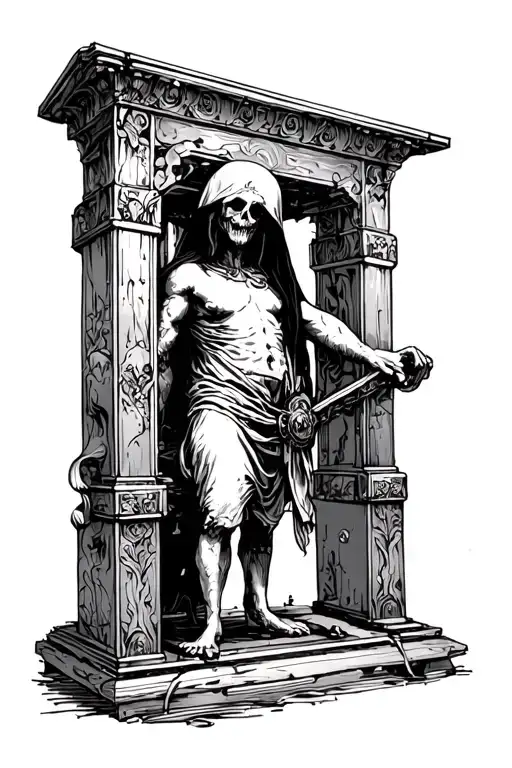 Guillotine standing proudly tattoo design idea