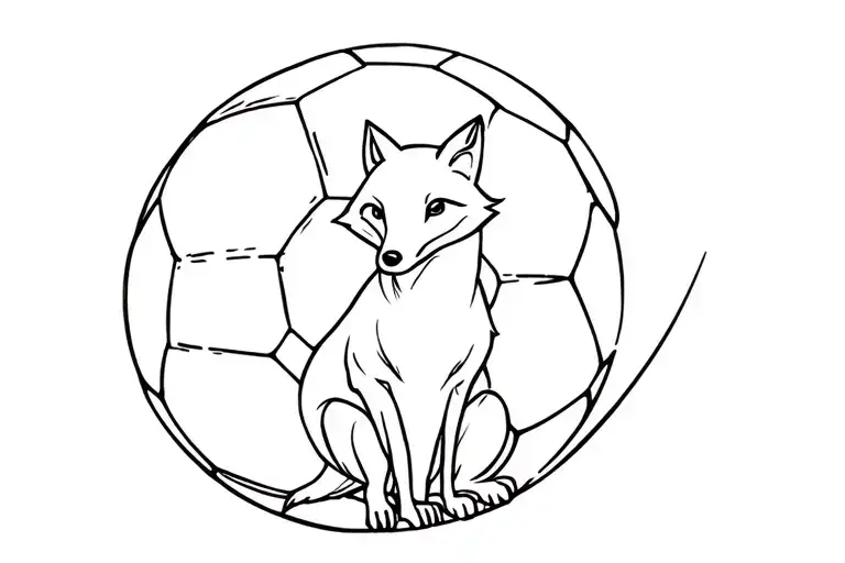 soccer ball with fox sitting tattoo design idea