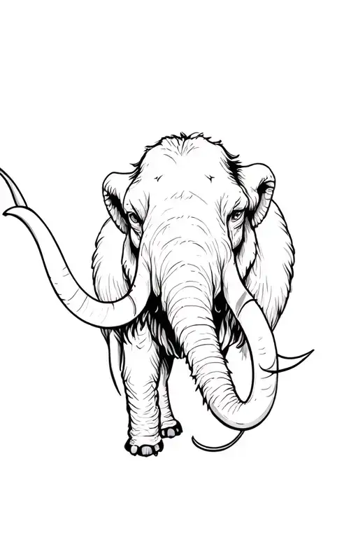 An adult wholly mammoth head on the bottom of my waist/stomach, with long tusks and the trunk is my penis. tattoo design idea