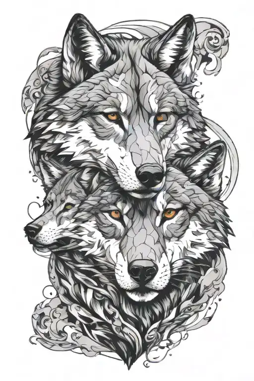 wolfs face split tattoo design idea