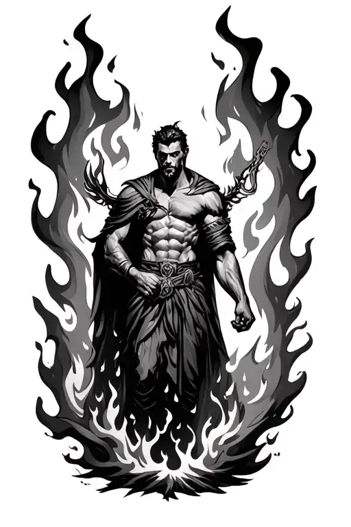 Hector surrounded by fire tattoo design idea