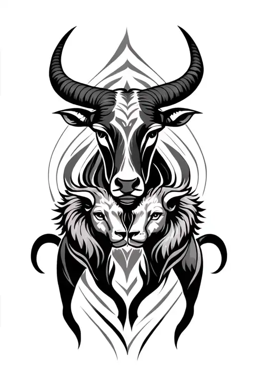 taurus and leo intertwined with aries and virgo symbols below in tribal tattoo tattoo design idea