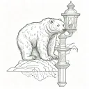 polar bear with torus zodaic with an old fashion lamp post  tattoo design idea