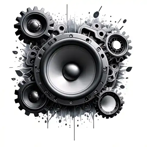 subwoofer and gears tattoo design idea