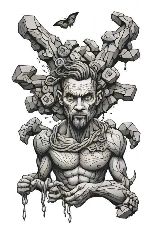 man tied to three rocks tattoo design idea