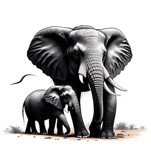 male elephant with 3 smaller elephants walking  tattoo design idea