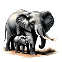 male elephant with 3 smaller elephants walking  tattoo design idea