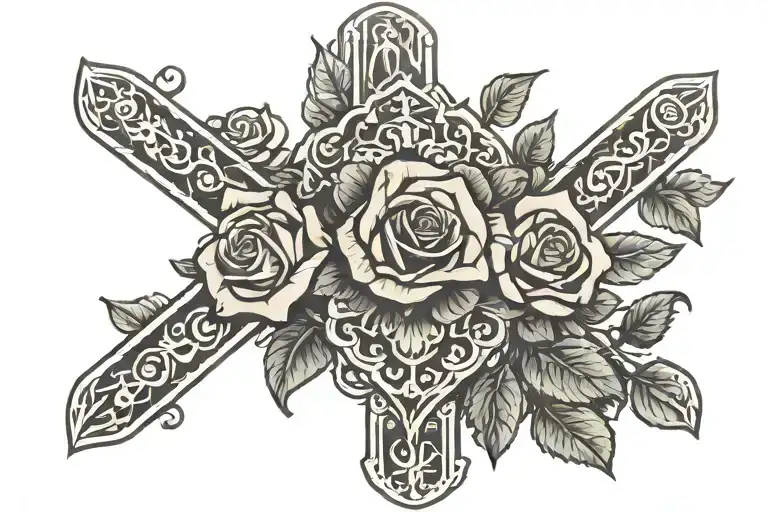 protection family rose cross tattoo design idea
