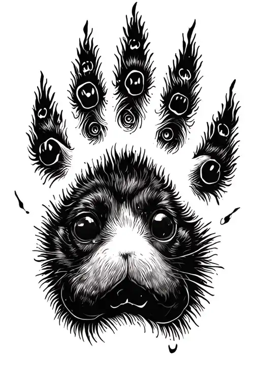 dog pawprint surrounded by energy tattoo design idea