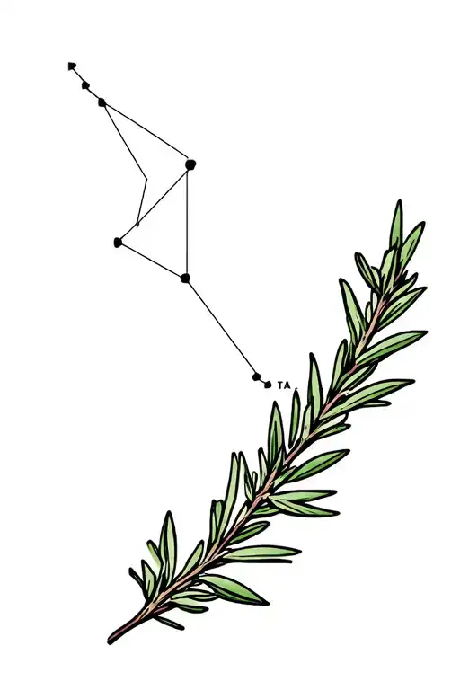 taurus constellation and rosemary sprig thin line tattoo design idea
