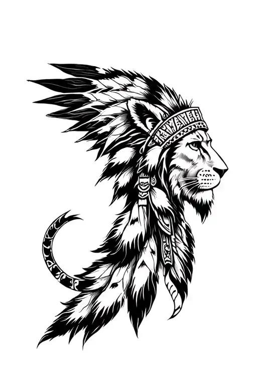 Indian chief lion tattoo design idea