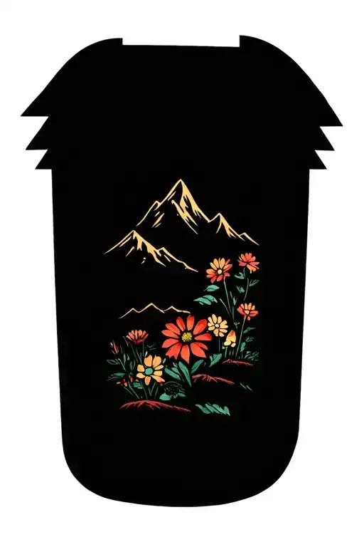 Mountains landscape flowers inside representing children tattoo design idea