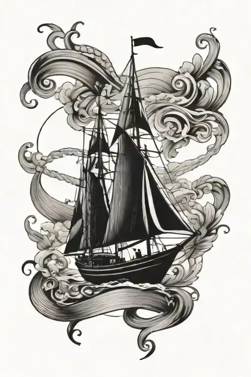 Sailing boat and phrase tattoo design idea