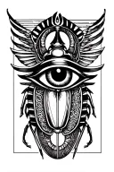 Eye of Ra and Ankh and scarab beetle flying tattoo design idea