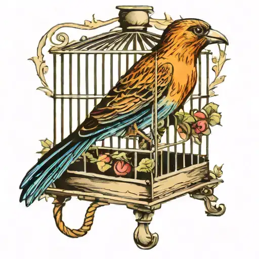 bird coming out a cage tattoo design idea