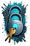 A cyber security themed tattoo featuring digital locks and keys tattoo design idea