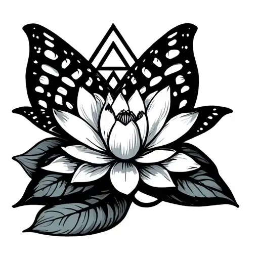 butterfly lotus blooming  with a triangle representing sobriety tattoo design idea