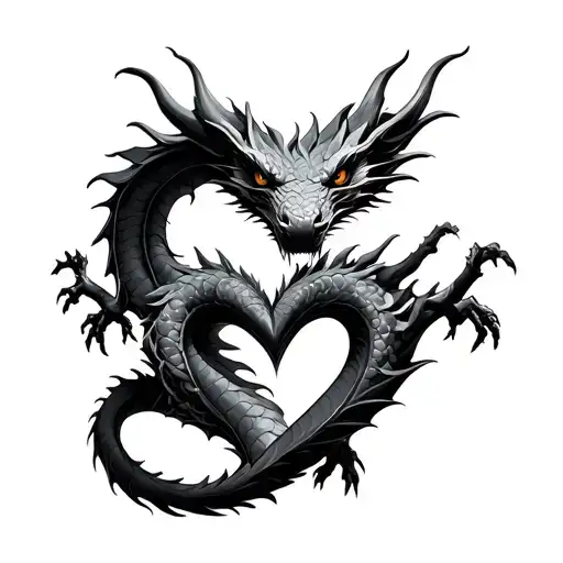 dragon in shape of a heart tattoo design idea