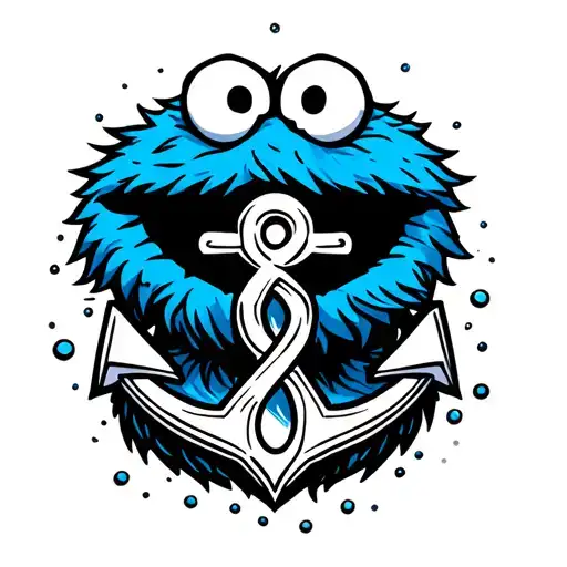 Cookie Monster with an anchor intertwined tattoo design idea