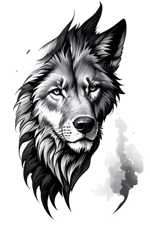 half lion half wolf face tattoo design idea