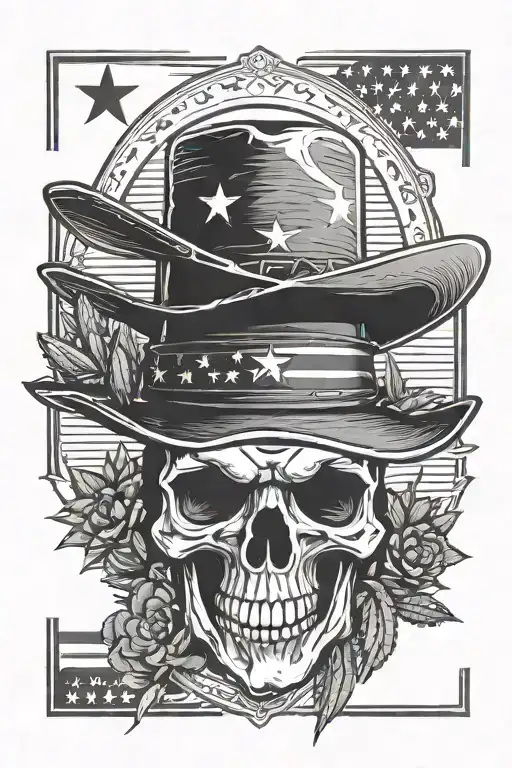 Western cowboy American flag outlaw skull Texas desert cactus cowboy hat cross tattoo design idea