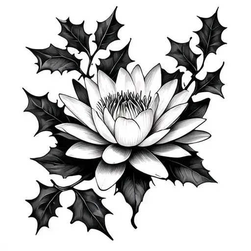 water lily and holly branch tattoo design idea
