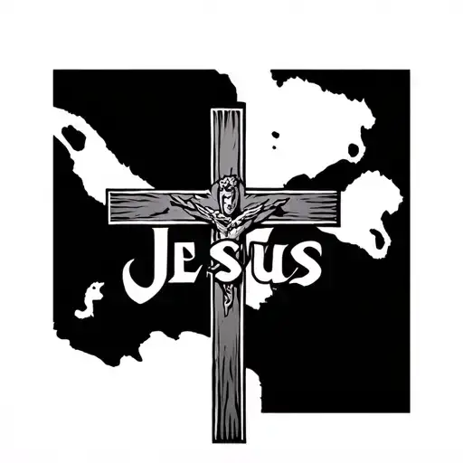 Name of Jesus written in italics all in the form of a cross tattoo design idea