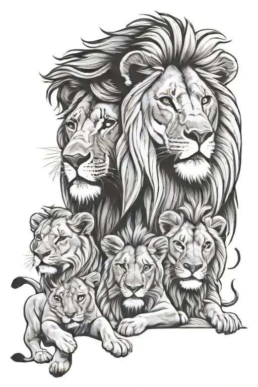 lion family of 4 tattoo design idea