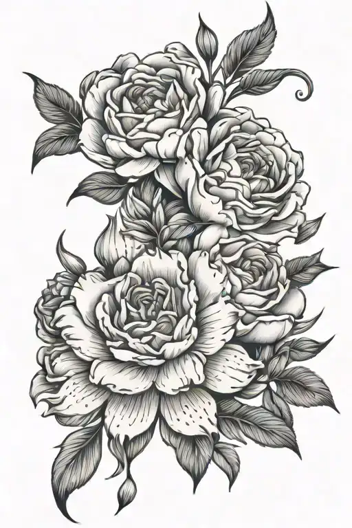 roses tiger lily peonie flowers tattoo design idea