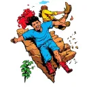 1 cartoon falling off a cliff and another cartoon saving him tattoo design idea