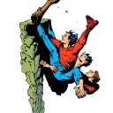1 cartoon falling off a cliff and another cartoon saving him tattoo design idea
