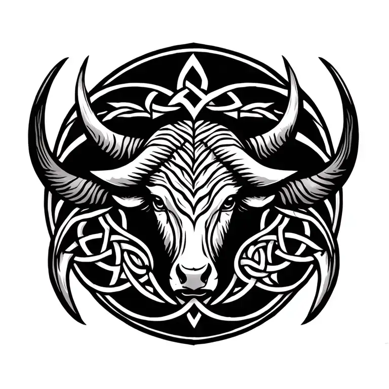 Celtic bull and fehu rune tattoo design idea