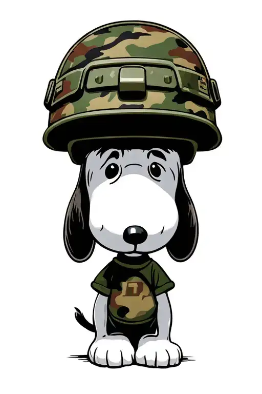 snoopy in army camo helmet tattoo design idea