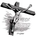 Jesus on the cross with an empty tomb- and bible verse John 19:30 "It is finished" and Bible verse proverbs 4:23  tattoo design idea
